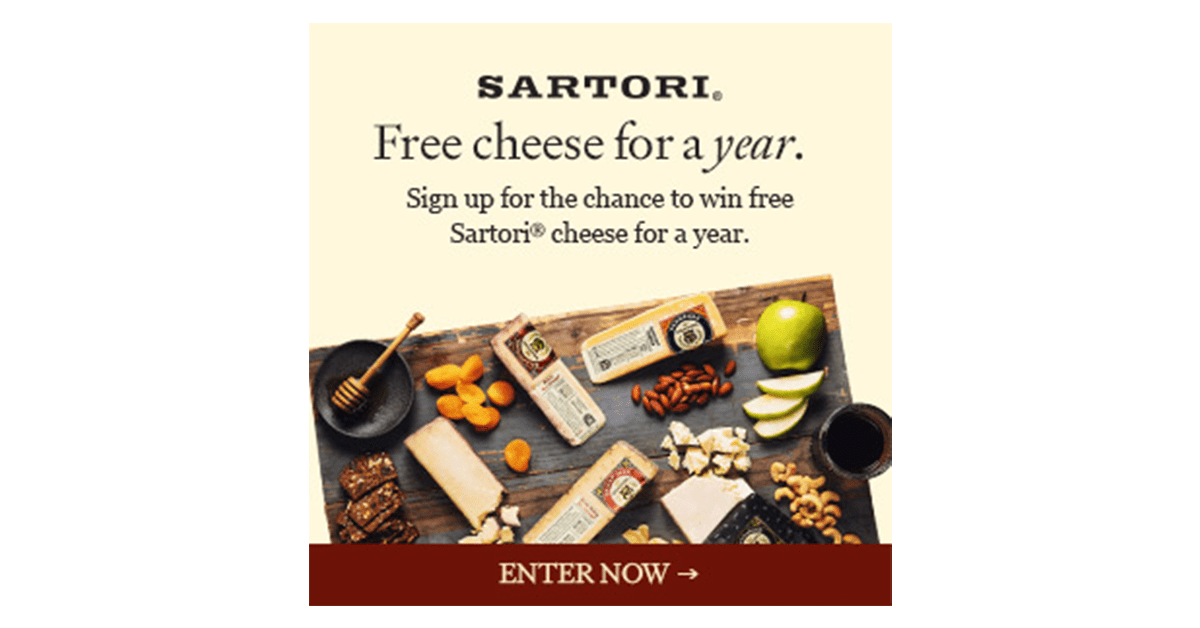 Sartori Free Cheese for a Year Sweepstakes