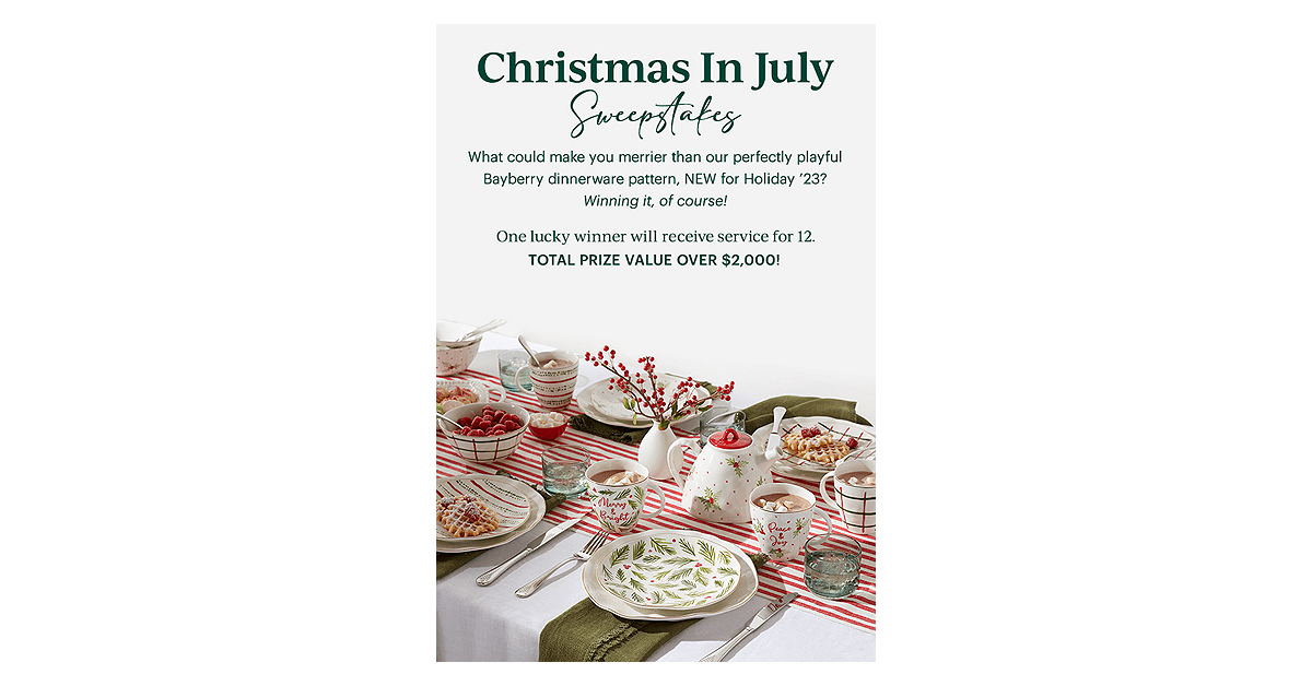 Lenox Christmas In July Sweepstakes